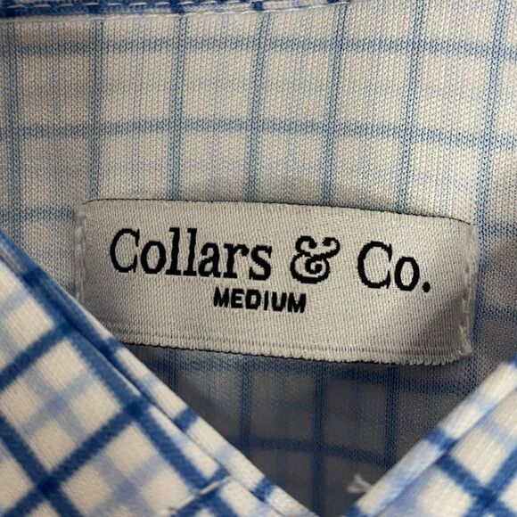 Collars & Co Polo Shirt Mens M Blue Tattersall Golf Preppy Dress Collar NEW - Picture 3 of 8